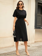 Round Neck Short Sleeve Midi Dress Trendsi