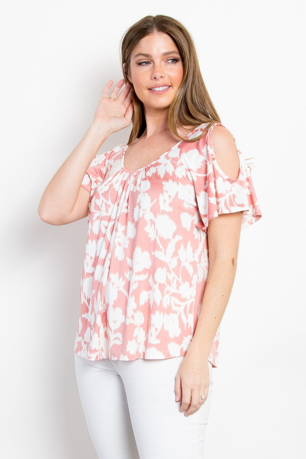 Be Stage Foral Cold Shoulder Top Trendsi