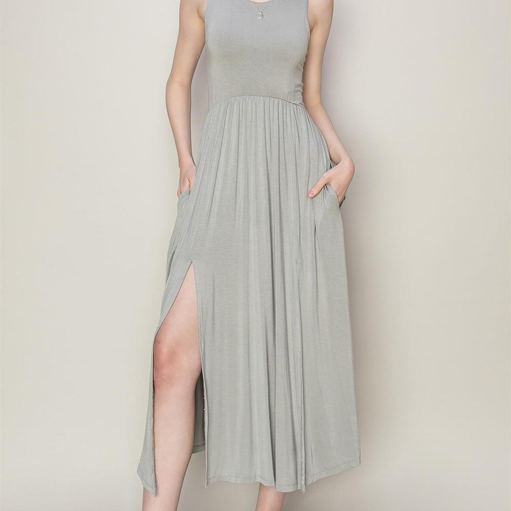 HYFVE Sleeveless Slit Midi Dress Trendsi