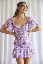 Floral Print Ruffle Flutter Sleeved Mini Dress One and Only Collective Inc