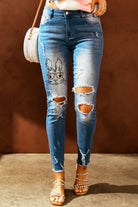 Baeful Easter Distressed Frayed Hem Jeans Trendsi