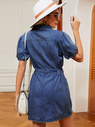 Snap Down Short Sleeve Denim Dress Trendsi