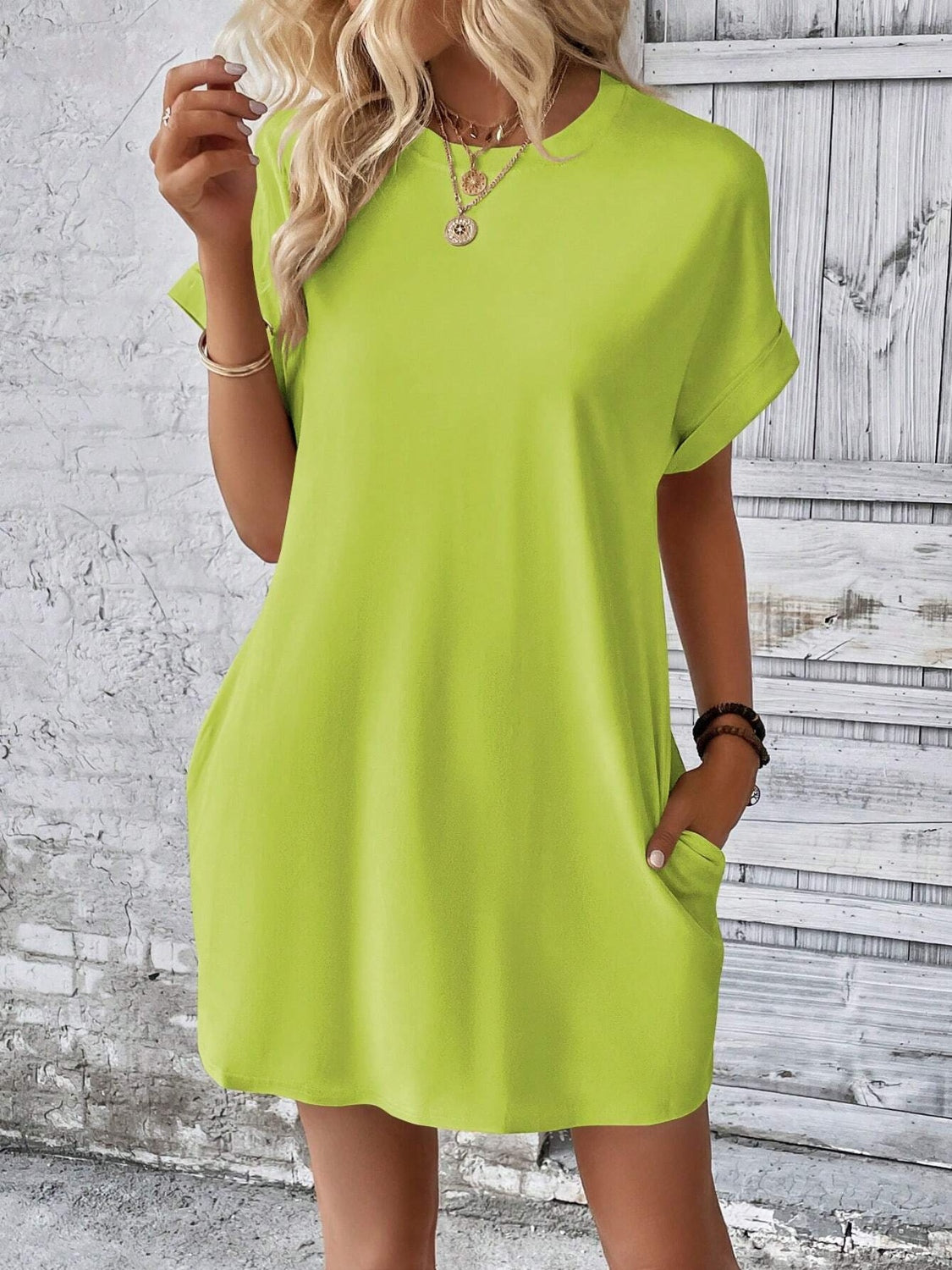 Round Neck Short Sleeve Mini Dress Trendsi