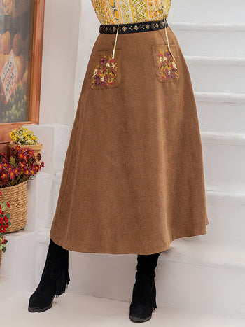 Embroidered Pocketed High Waist Skirt Casual Chic Boutique