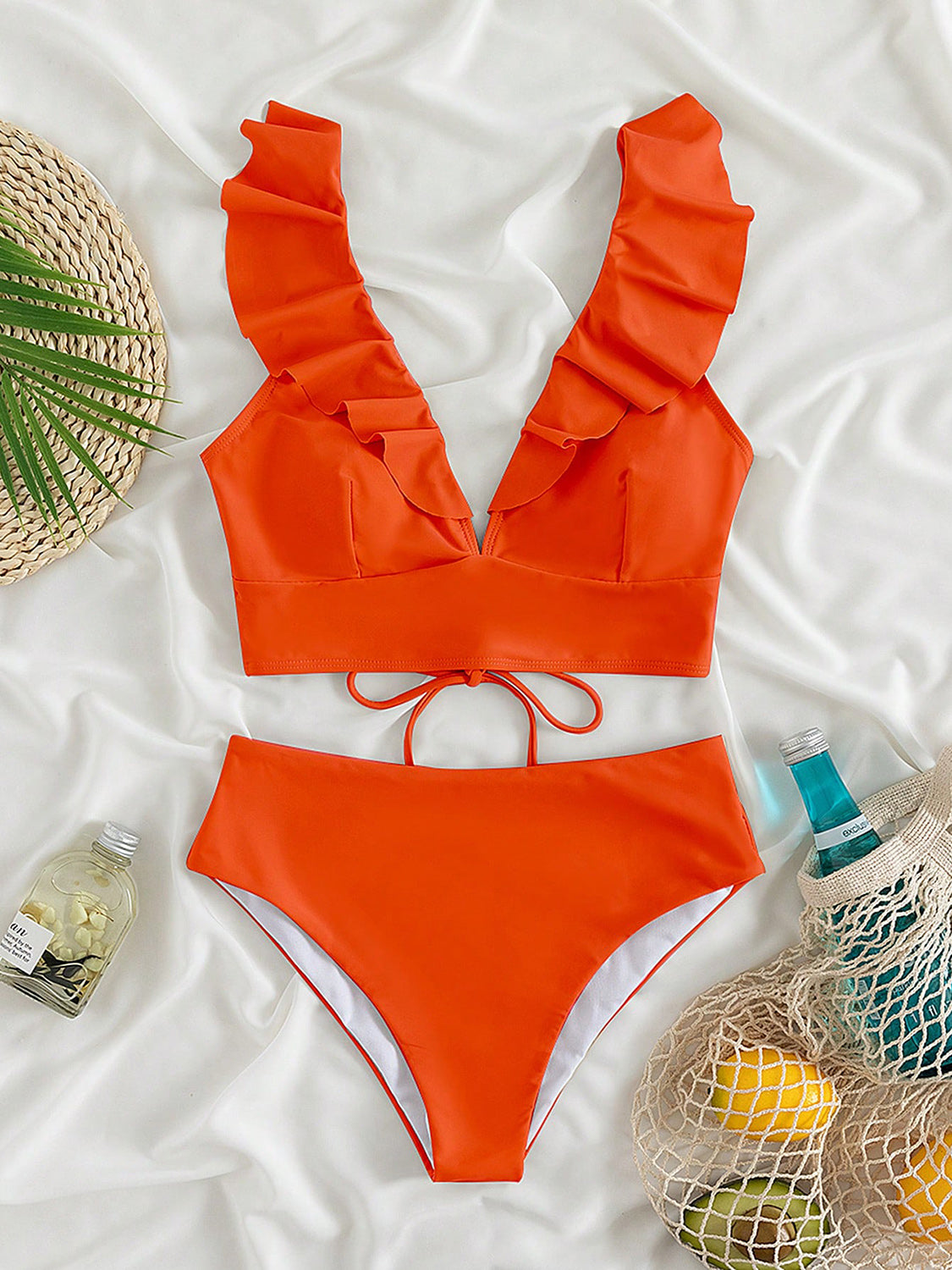 Ruffled V-Neck Sleeveless Two-Piece Swim Set Trendsi