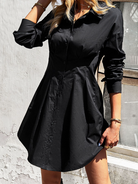 Slim Waist Pleated Shirt Dress  HWWK3TLQNZ Casual Chic Boutique