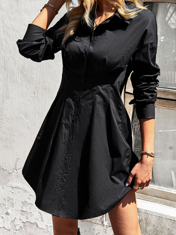 Slim Waist Pleated Shirt Dress  HWWK3TLQNZ Casual Chic Boutique