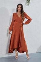 Women's V Neck Long Sleeve Maxi Dress Annva USA