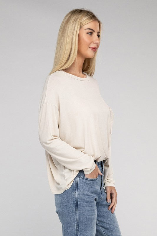 Washed Ribbed Dolman Sleeve Round Neck Top ZENANA