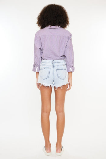 Kancan High Rise Frayed Hem Denim Shorts Trendsi