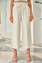 Drawstring Paperbag Waist Wide Leg Pants Trendsi