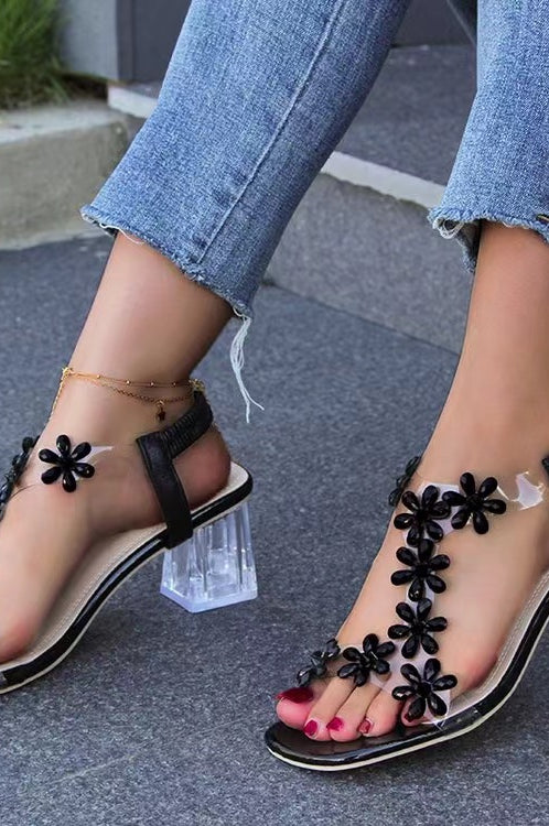 Flower Open Toe Block Heel Sandals Trendsi