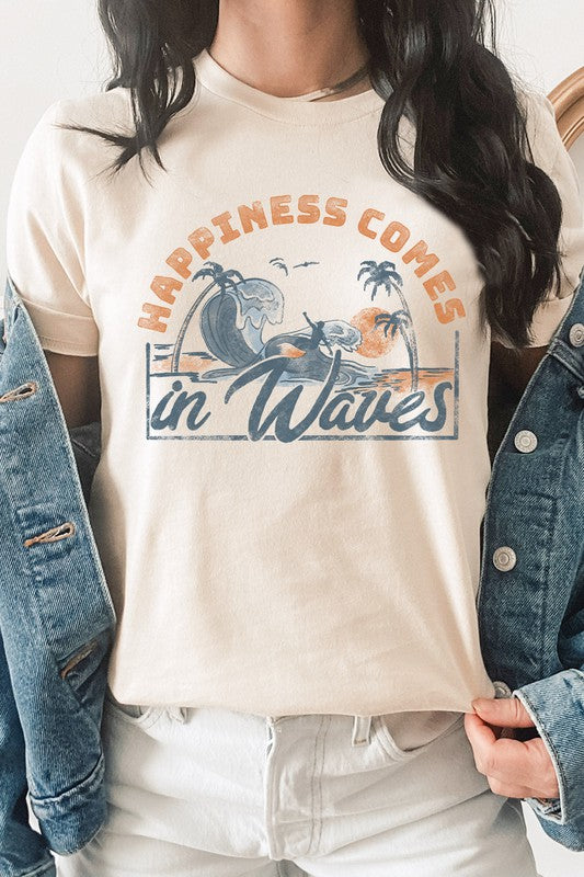 Happiness Comes In Waves Surf Graphic Tee Kissed Apparel