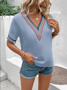 Full Size V-Neck Short Sleeve Blouse Trendsi