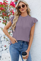 Ruffled Round Neck Cap Sleeve Blouse Casual Chic Boutique