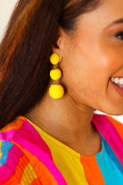 Yellow Raffia Lantern Pom Dangle Earrings ICON