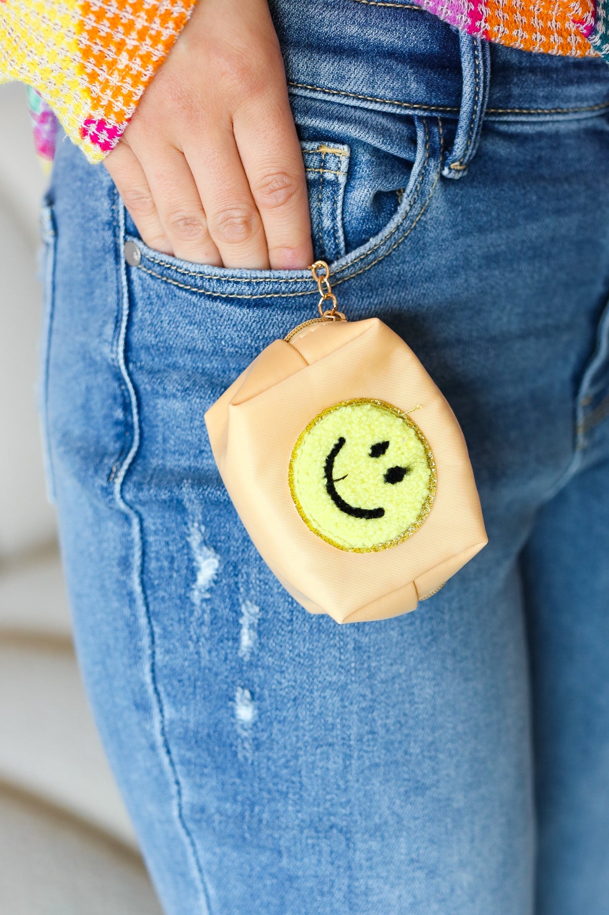 Manilla Smiley Face Patch Coin Purse Keychain ICON