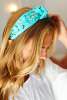 Turquoise Stone & Gem Cowboy Boot Embellished Top Knot Headband Jane Ruth