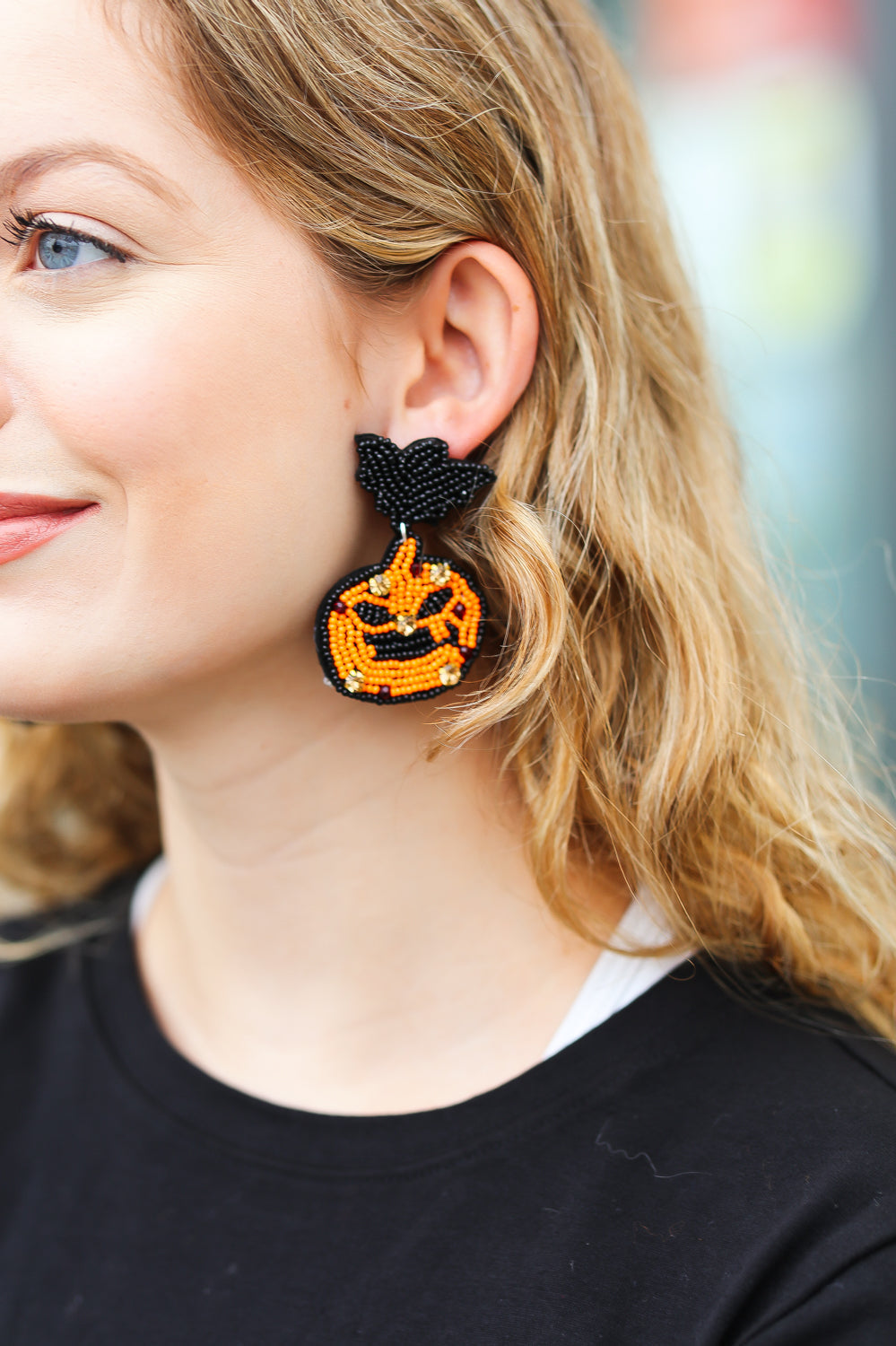 Halloween Jack-o-Lantern Beaded Dangle Earrings ICON