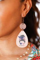 USA Flag "#MOMLIFE" Wooden Dangle Earrings ICON