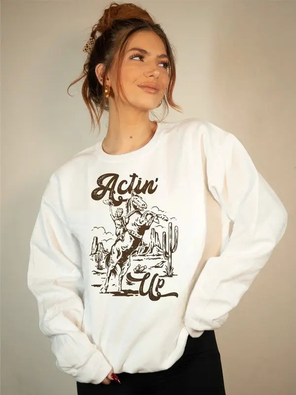 Actin Up Cowgirl Graphic Crew Sweatshirt Ocean and 7th