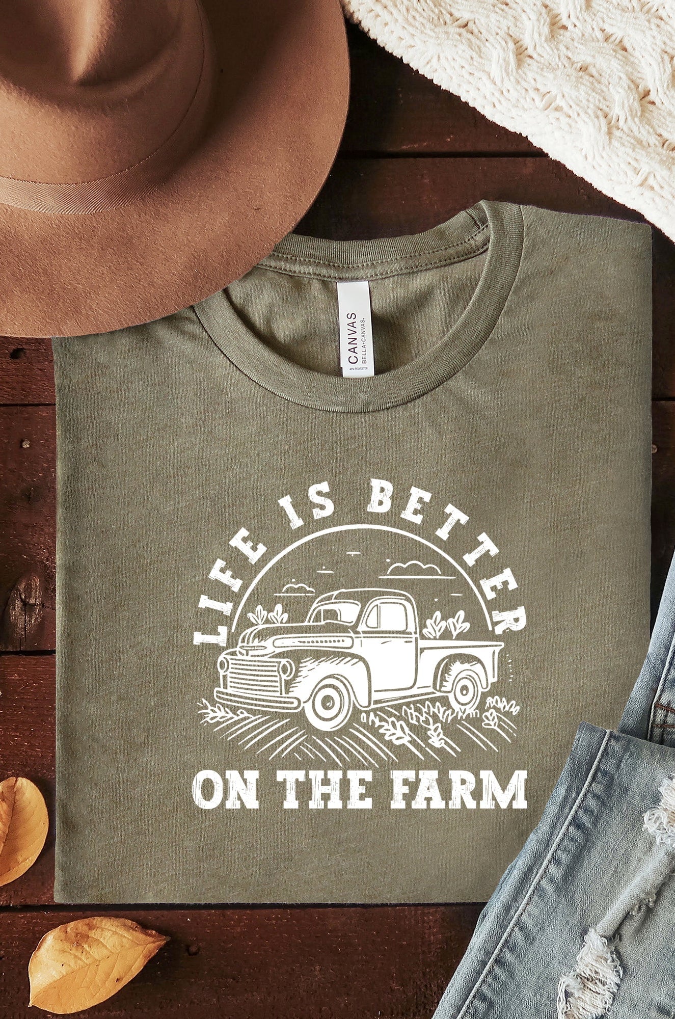 Better on the Farm Truck | Short Sleeve Crewneck Olive and Ivory Retail