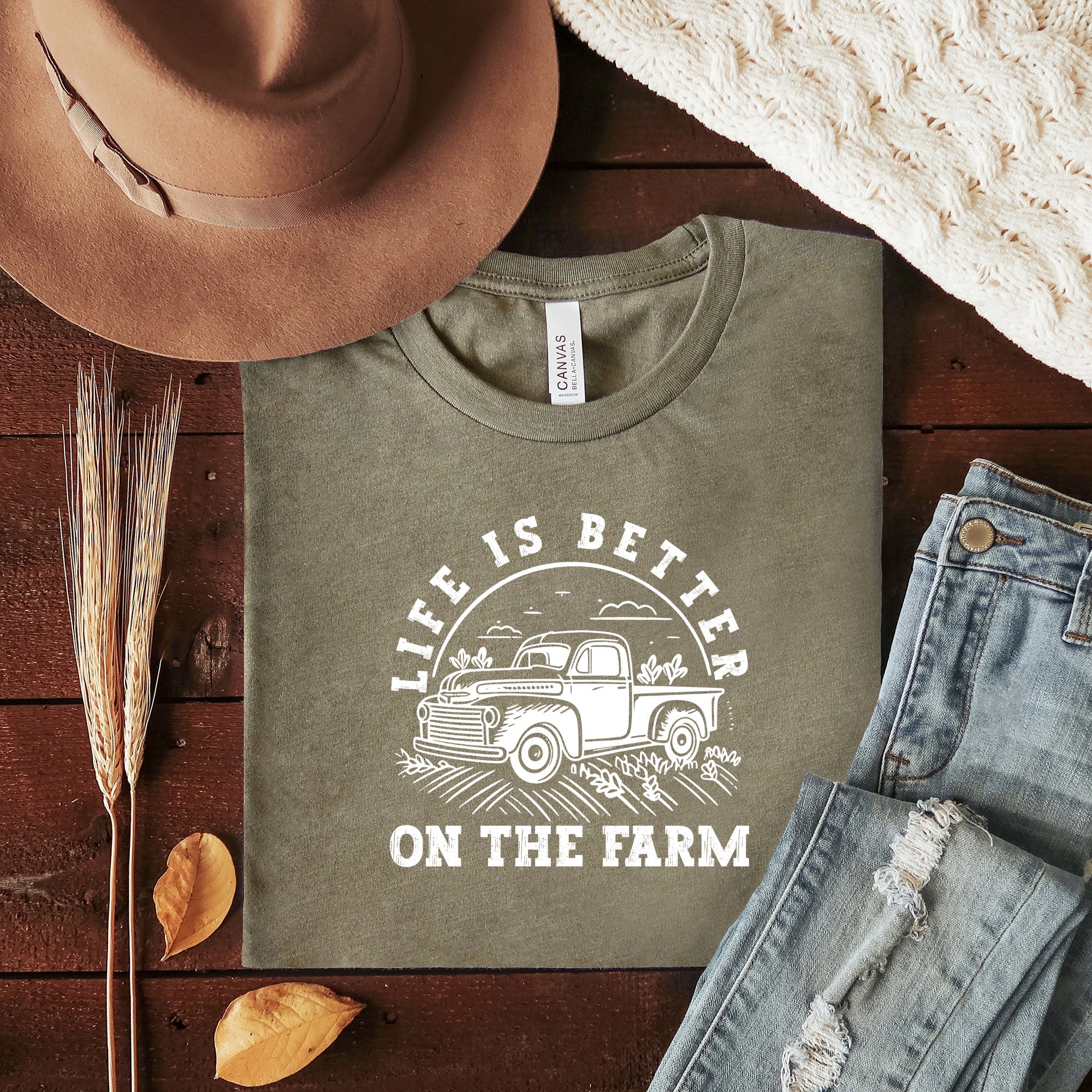 Better on the Farm Truck | Short Sleeve Crewneck Olive and Ivory Retail