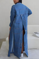 Athina Casual Denim Slit Open Long Denim Jacket Athina