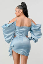 Athina Elegant Puff Shoulder Satin Mini Dress Athina