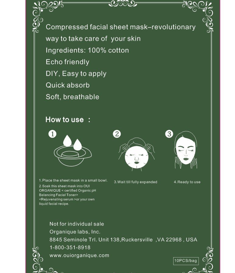 Natural Compressed facial mask  DIY Sheet mask OUI ORGANIQUE