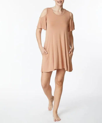 BAMBOO COLD SHOULDER FLARE DRESS Fabina