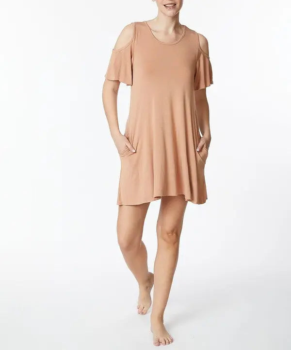 BAMBOO COLD SHOULDER FLARE DRESS Fabina