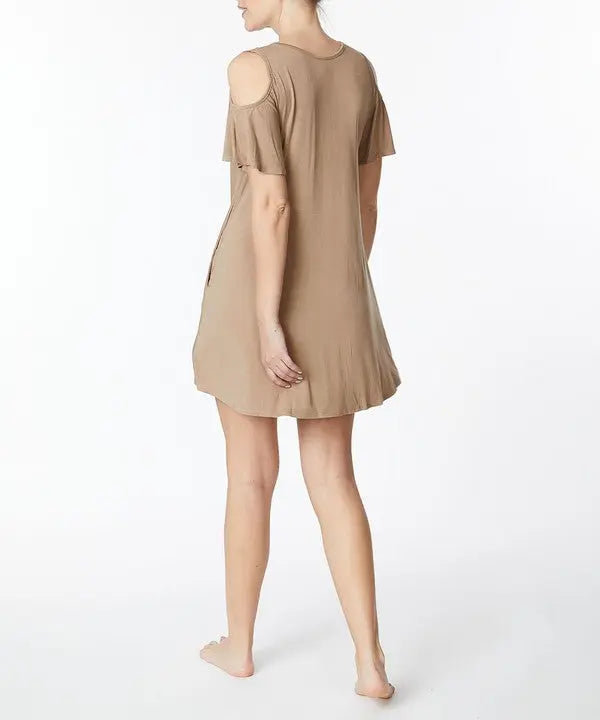 BAMBOO COLD SHOULDER FLARE DRESS Fabina