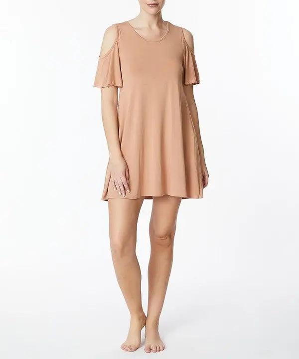 BAMBOO COLD SHOULDER FLARE DRESS Fabina