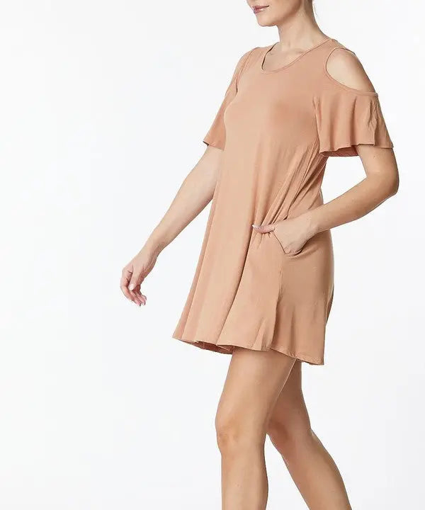 BAMBOO COLD SHOULDER FLARE DRESS Fabina