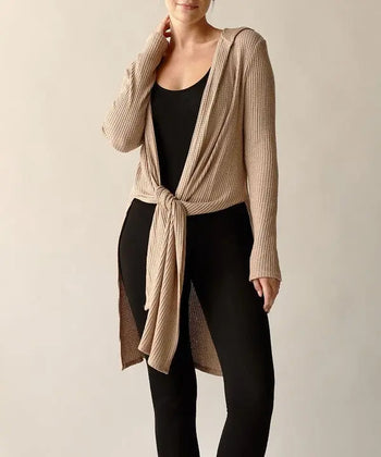 BAMBOO WAFFLE SLIM CARDIGAN WITH A HOODIE Fabina