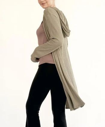 BAMBOO WAFFLE SLIM CARDIGAN WITH A HOODIE Fabina