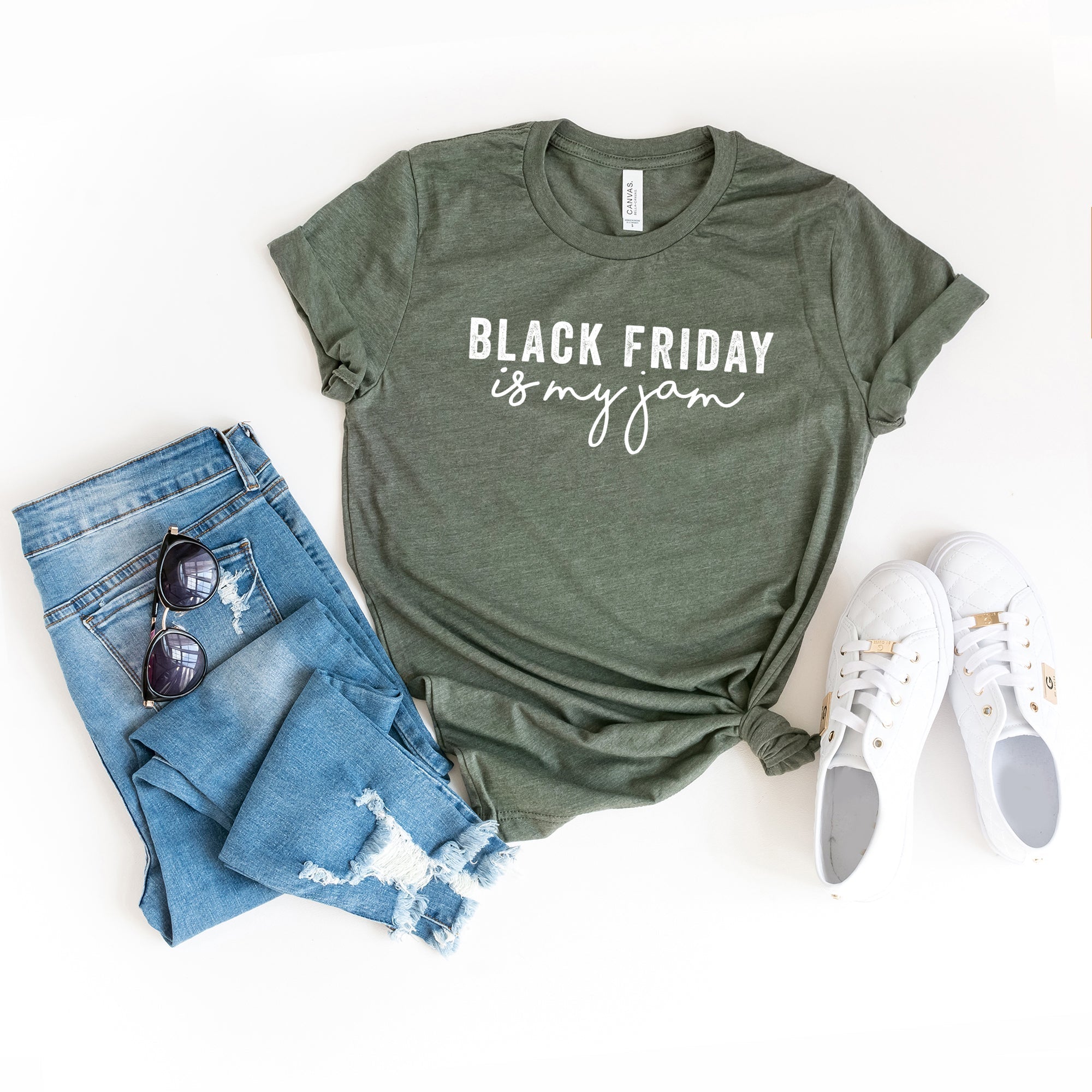 Black Friday Is My Jam | Short Sleeve Crew Neck Olive and Ivory Retail