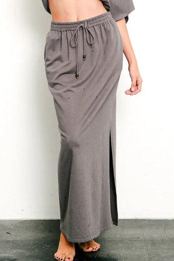 BRUSHED ORGANIC HEMP Side Slit Maxi Skirt Fabina