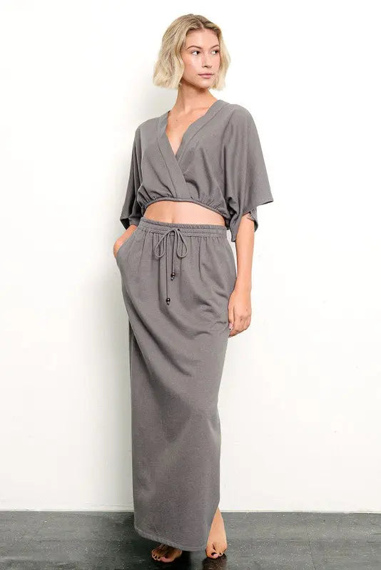 BRUSHED ORGANIC HEMP Side Slit Maxi Skirt Fabina