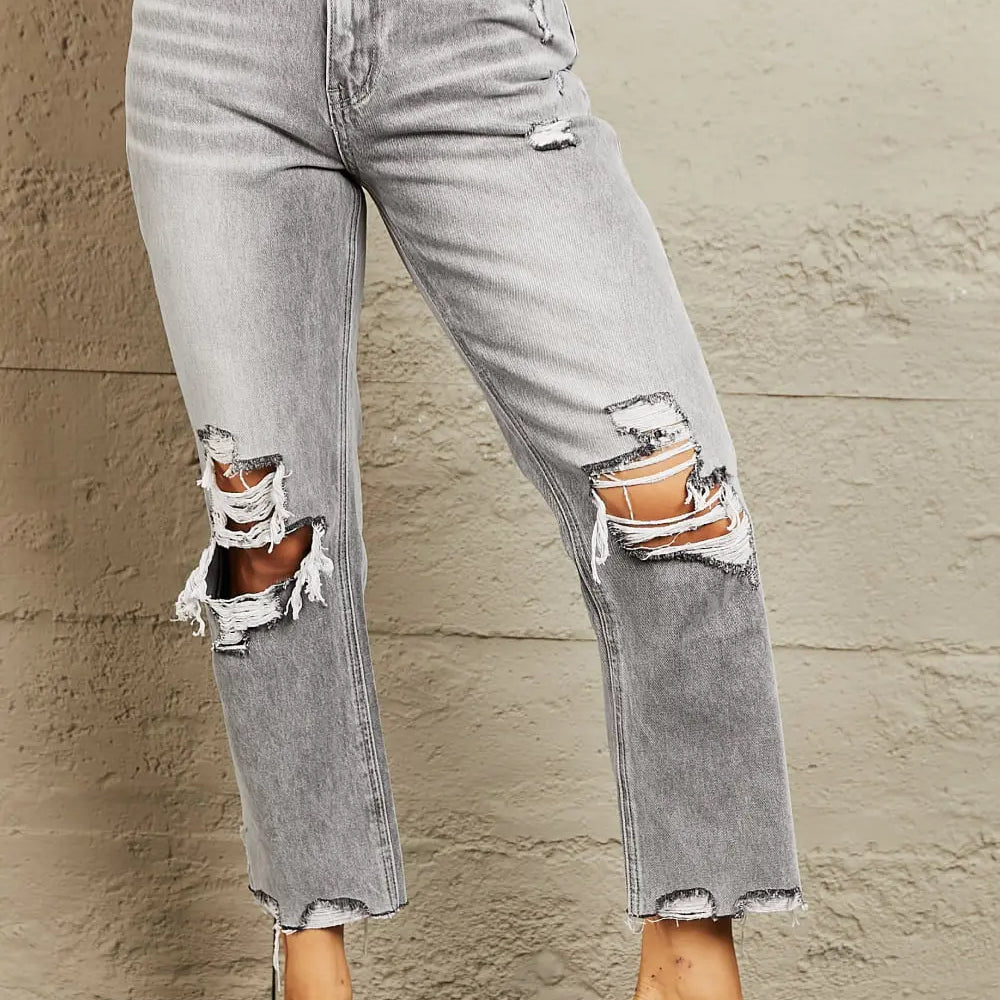 BAYEAS High Waisted Cropped Straight Jeans Trendsi