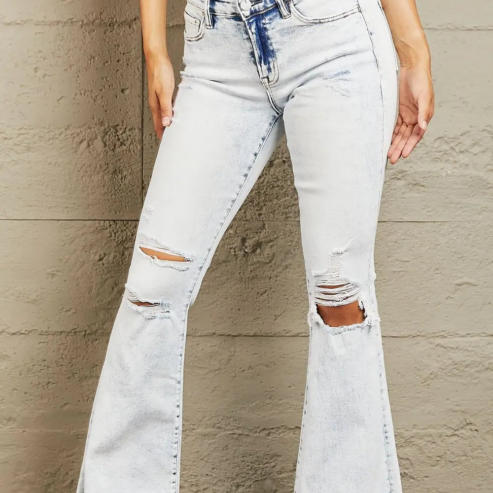 BAYEAS Mid Rise Acid Wash Distressed Jeans Trendsi