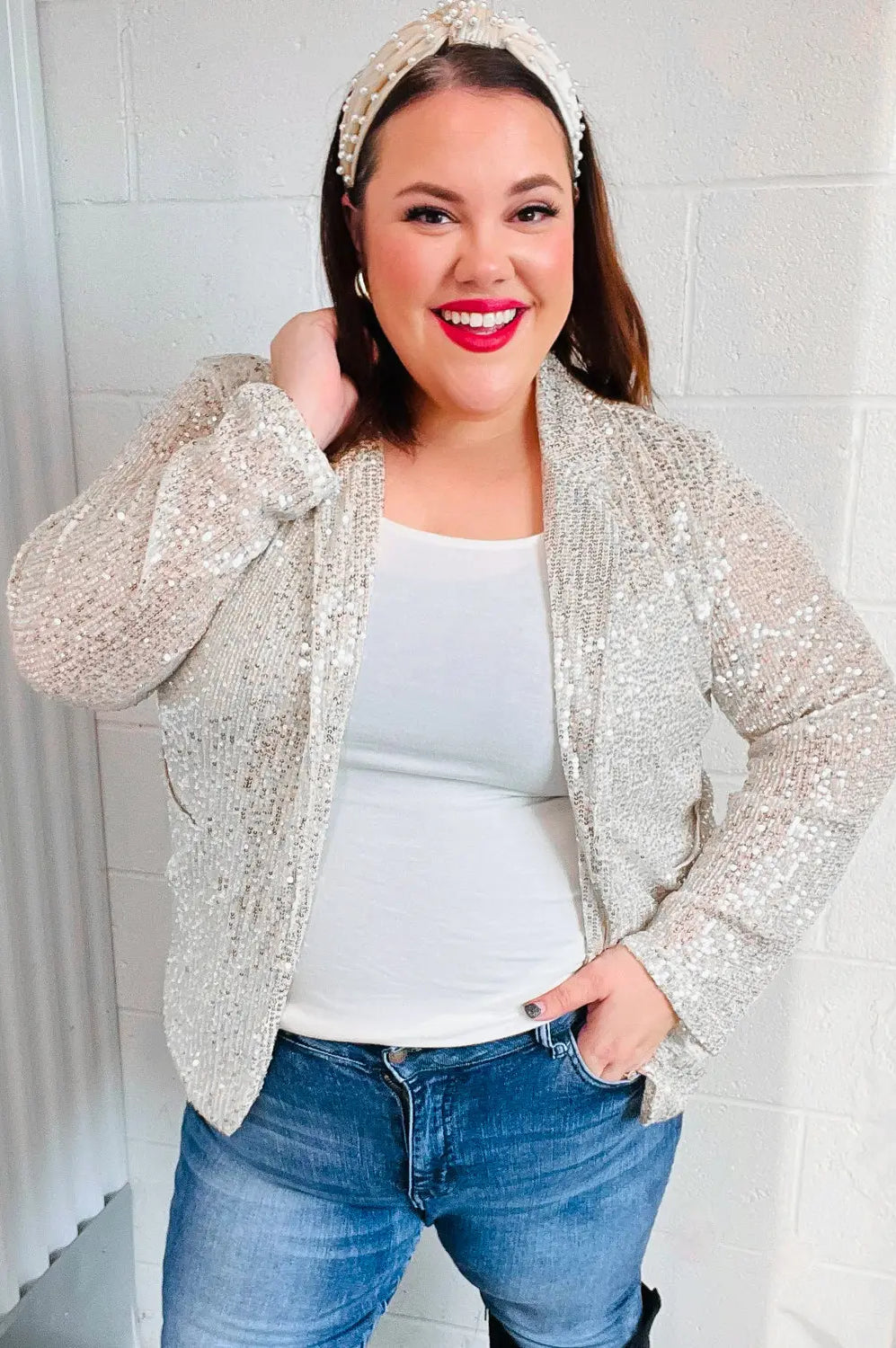 Be Your Own Star Silver Sequin Open Blazer Haptics