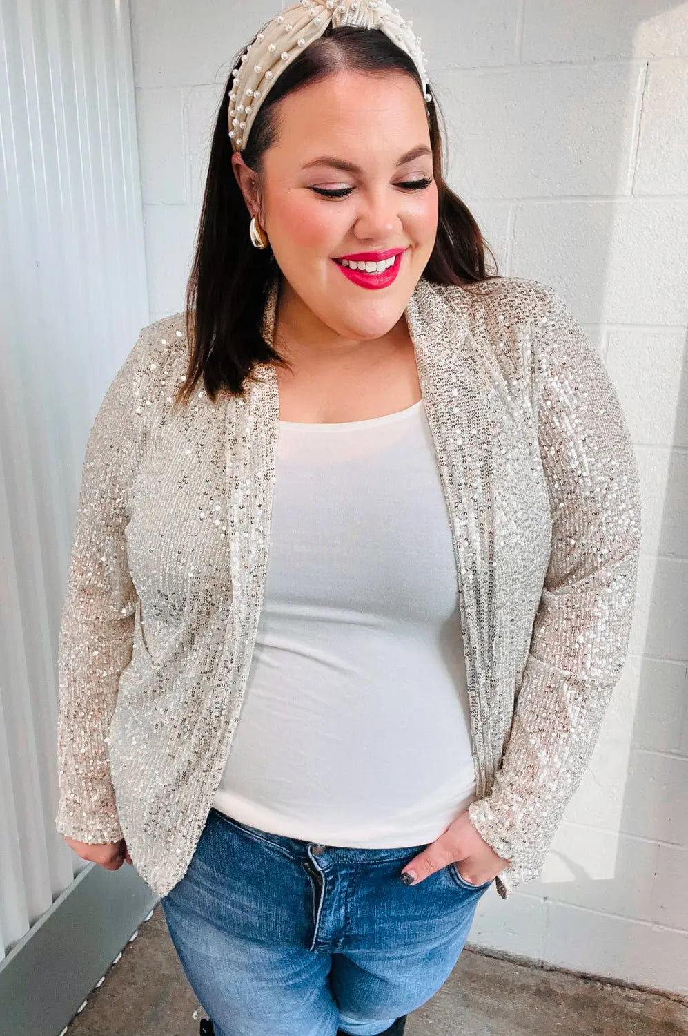 Be Your Own Star Silver Sequin Open Blazer Haptics