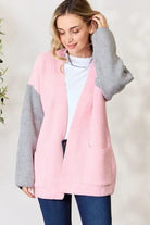 BiBi Contrast Open Front Cardigan with Pockets Trendsi