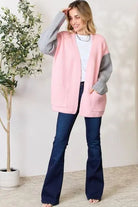 BiBi Contrast Open Front Cardigan with Pockets Trendsi