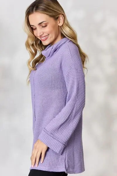 BiBi Exposed Seam Waffle Knit Top Trendsi