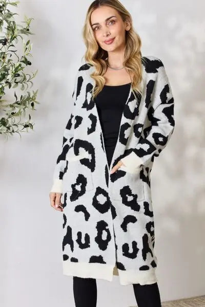 BiBi Leopard Open Front Cardigan Trendsi