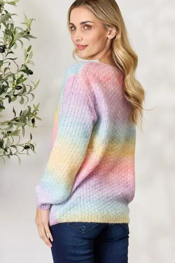 BiBi Rainbow Gradient Crochet Deetail Sweater Trendsi