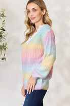 BiBi Rainbow Gradient Crochet Deetail Sweater Trendsi
